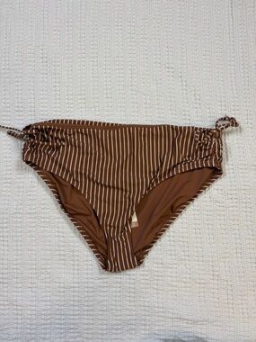 Calia Brown and White Striped Side-Tie Bikini Bottoms, XL, NWT